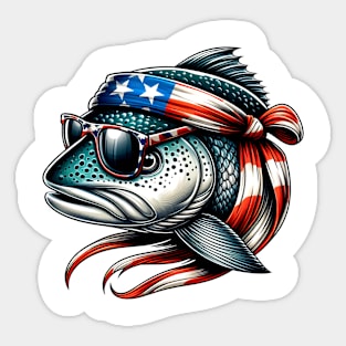 Salmon American USA Flag Sunglasses 4th of July Fish Fishing Sticker